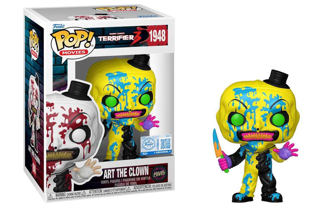 Funko POP! Movies: Terrifier 3 - Art The Clown (Entertainment Earth/Funko Sticker)(Blacklight CHASE)(Damaged Box) [A] #1948