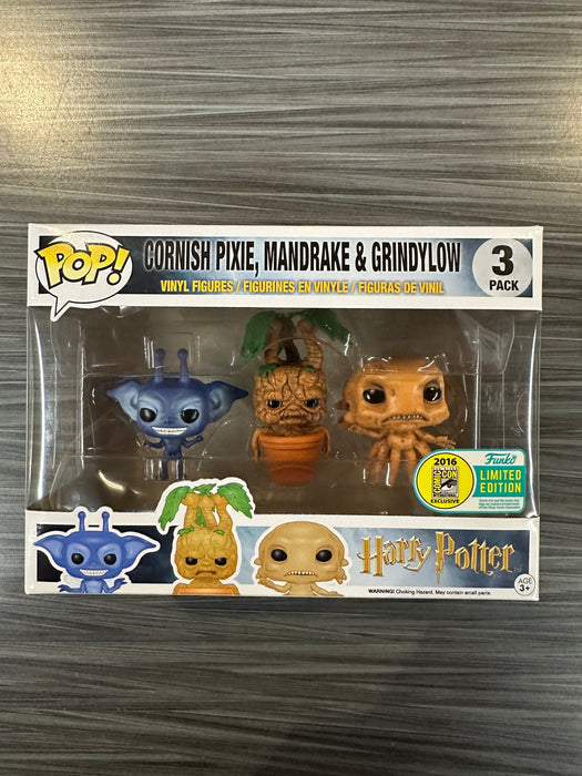 Funko POP! Harry Potter: Cornish Pixie, Mandrake & Grindylow [3 Pack](2016 SDCC)(Damaged Box)