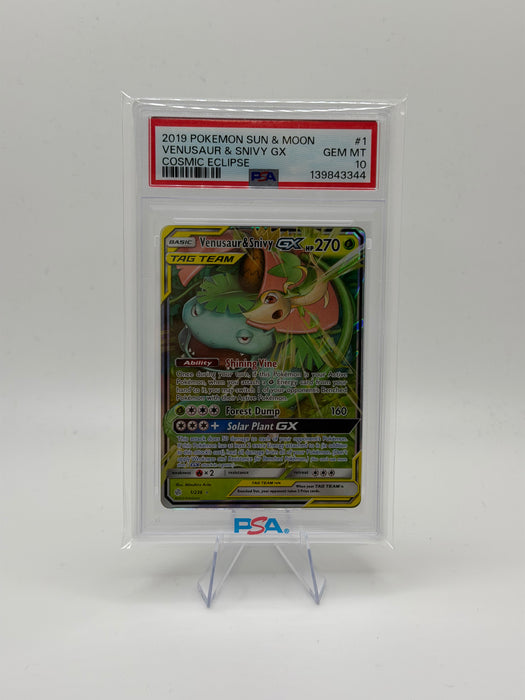 2019 POKEMON SUN & MOON Venusaur & Snivy GX #1 Cosmic Eclipse [GEM MT PSA 10]