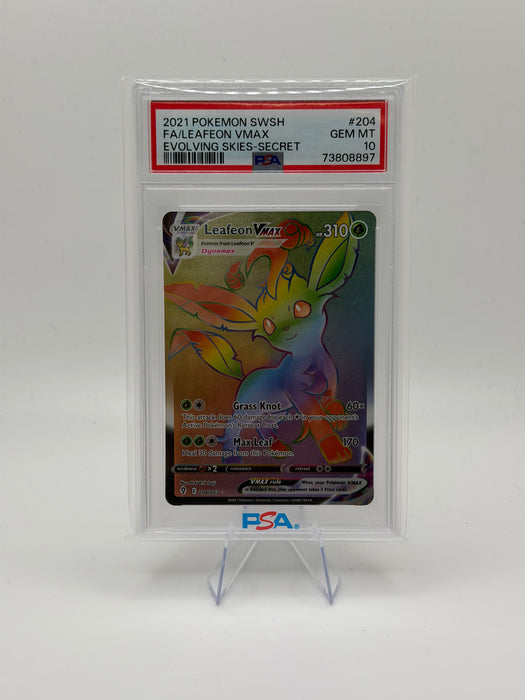 2021 POKEMON SWSH Leafeon VMAX #204 Evolving Skies Secret [GEM MT PSA 10]