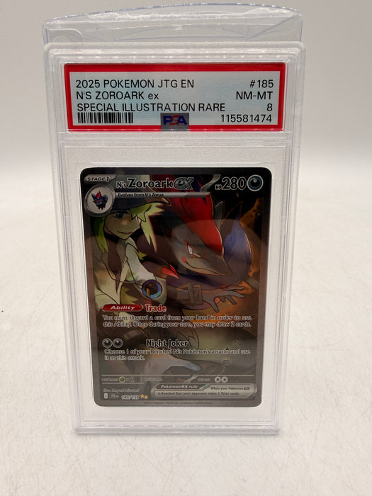 2025 POKEMON JTG EN N's Zoroark ex #185 Special Illustration Rare [NM-MT PSA 8]