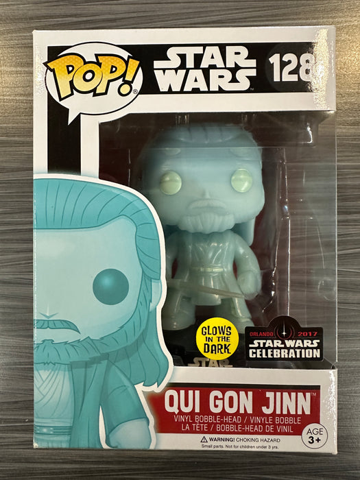 Funko POP! Star Wars: Qui Gon Jinn (GITD)(2017 Star Wars Celebration)(Damaged Box) #128