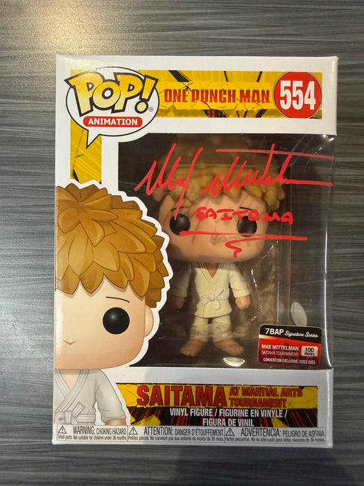 Funko POP! Animation: One Punch Man - Saitama at Martial Arts Tournament (Signed/Max Mittelman/JSA)(7BAP 100Pcs)(Damaged Box) #554