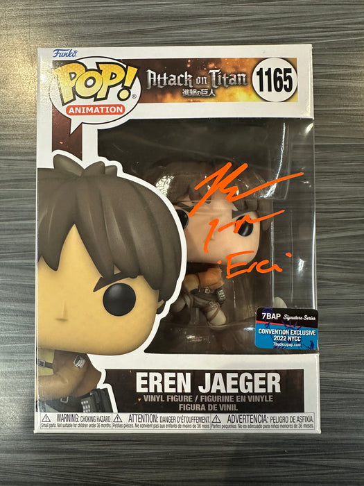 Funko POP! Animation: Attack on Titan - Eren Jaeger [Action Pose](7BAP/2022 NYCC)(Signed/Bryce Papenbrook/JSA)(Damaged Box) #1165