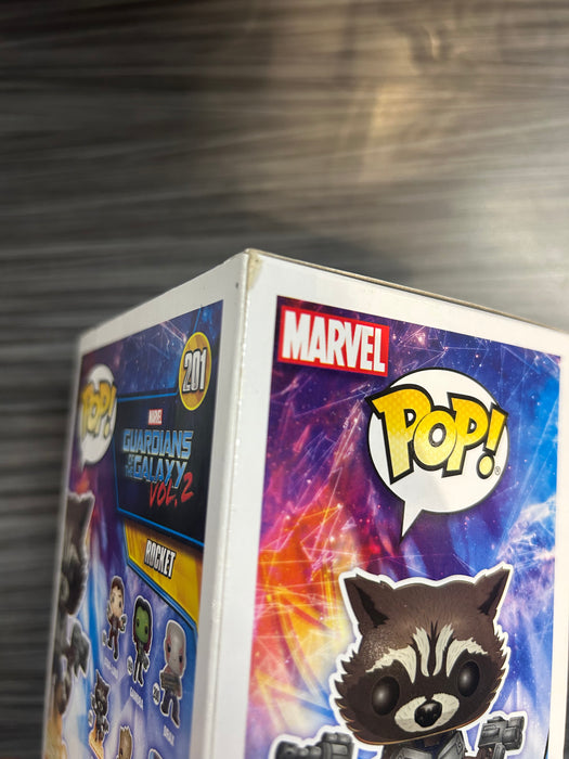 Funko POP! Marvel: Guardians of The Galaxy Vol.2 - Rocket (Signed/Sean Gunn/JSA)(Damaged Box) #201