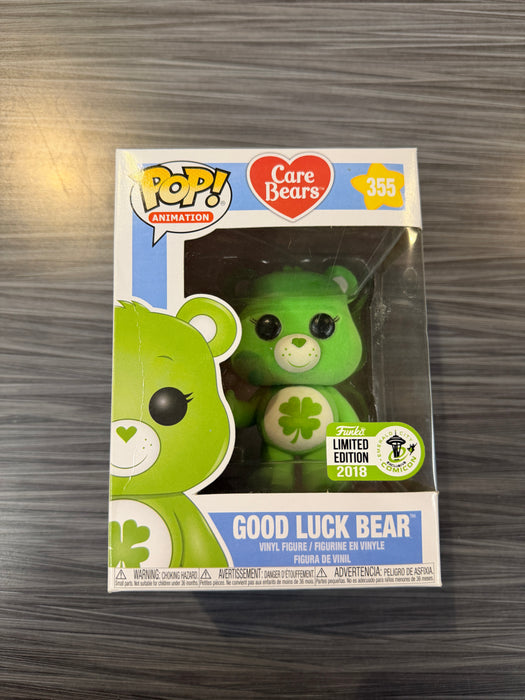 Funko POP! Animation: Care Bears - Good Luck Bear (Flocked Missing Sticker)(2018 ECCC)(Damaged Box) #355