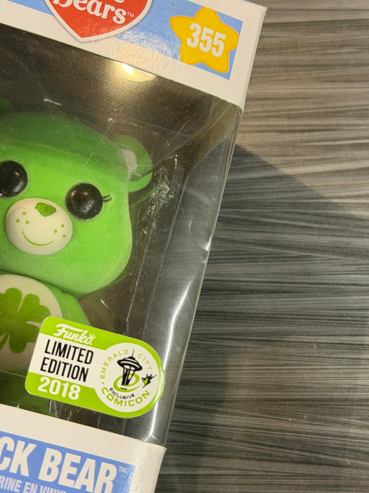 Funko POP! Animation: Care Bears - Good Luck Bear (Flocked Missing Sticker)(2018 ECCC)(Damaged Box) #355
