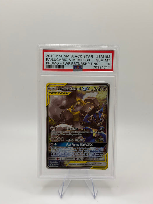 2019 POKEMON SM BLACK STAR Lucario & Melmetal GX #SM192 PROMO - POWER PARTNERSHIP TINS [GEM MT PSA 10]