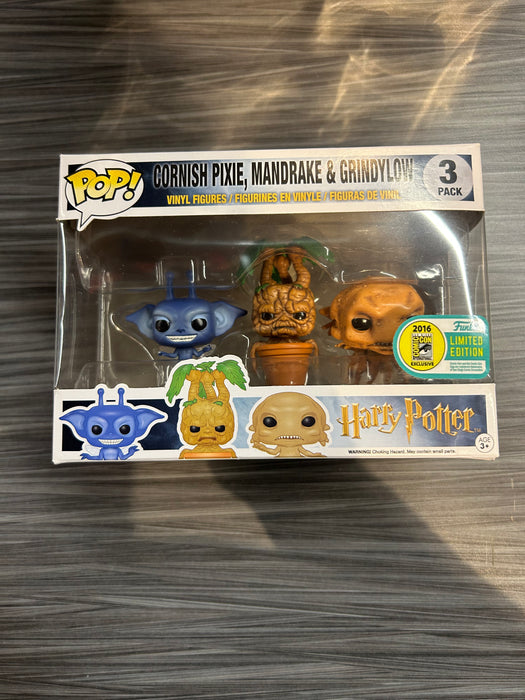 Funko POP! Harry Potter: Cornish Pixie, Mandrake & Grindylow [3 Pack](2016 SDCC)(Damaged Box)