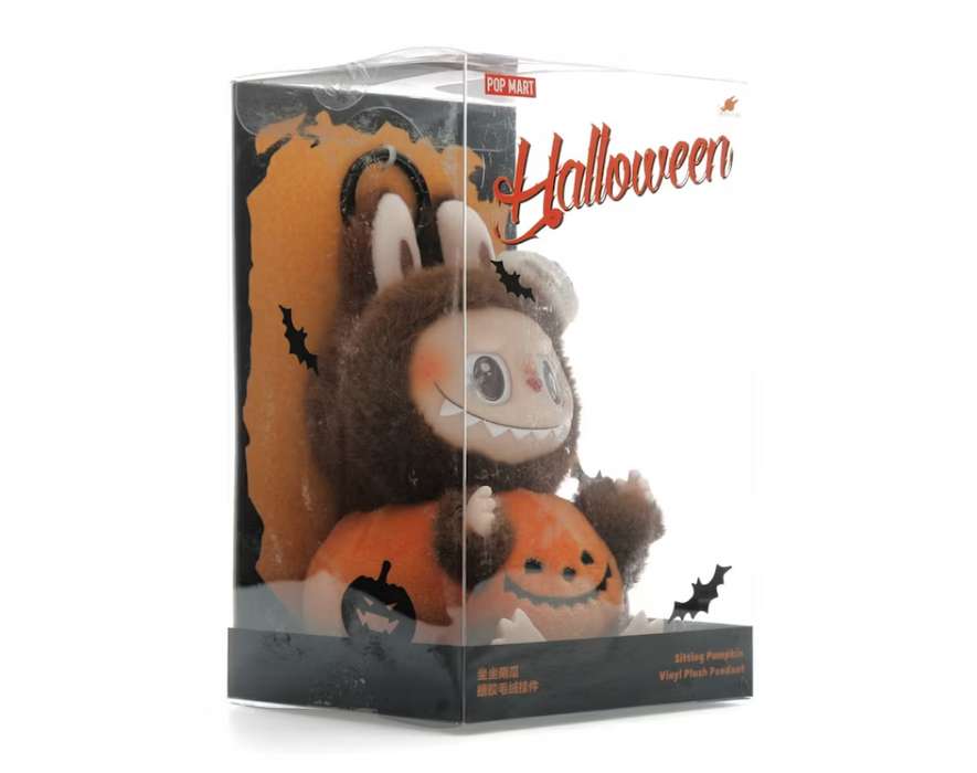 Pop Mart Labubu Happy Halloween Party Series-Sitting Pumpkin Vinyl Plush Pendant