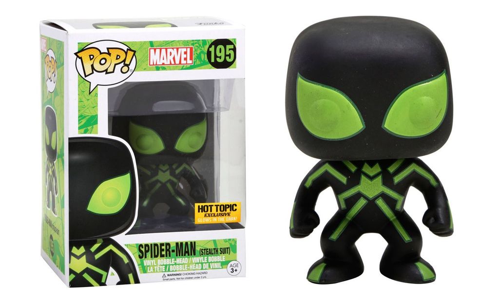 Funko POP! Marvel: Spider-Man (Stealth Suit)(Hot Topic)(GiTD)(Damaged Box) #195