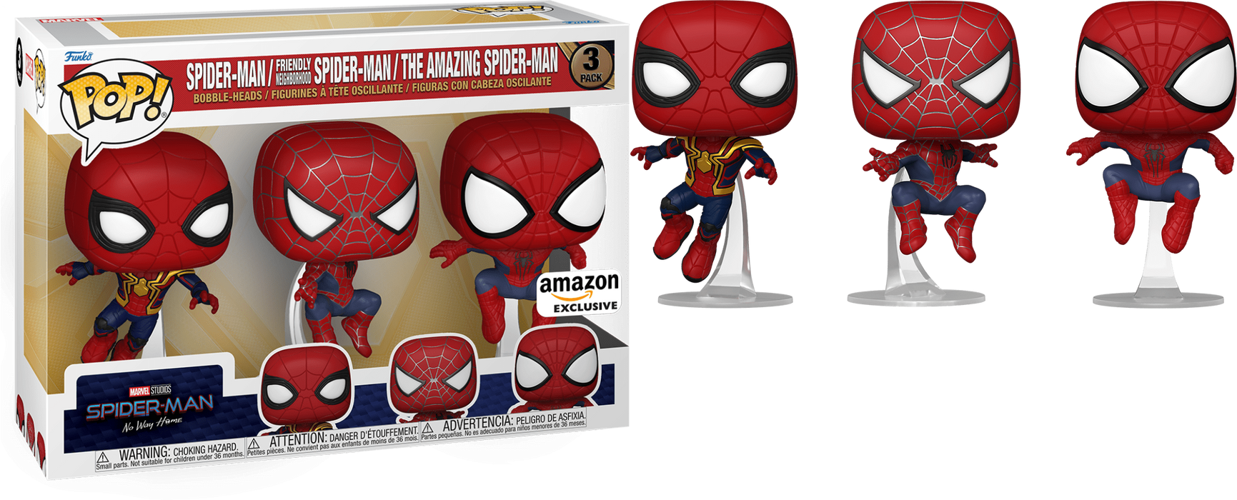 Funko POP! Marvel: Spider-Man No Way Home - Spider-Man/ Friendly Neighborhood Spider-Man/ The Amazing Spider-Man (Amazon)(Damaged Box)